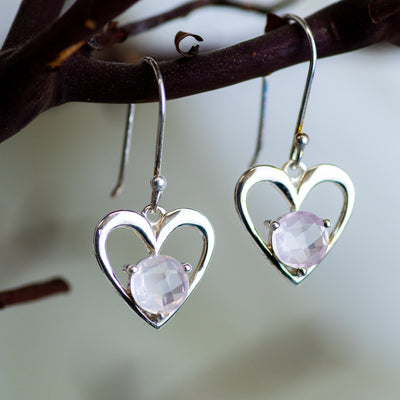 Sterling Silver Heart Rose Quartz Earrings
