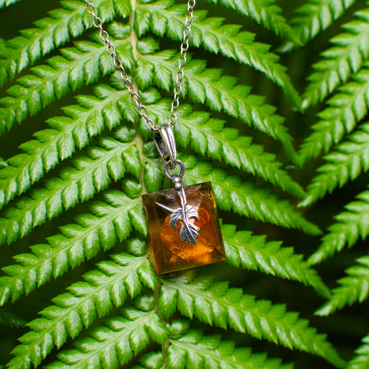Square Leaf Baltic Amber Pendant