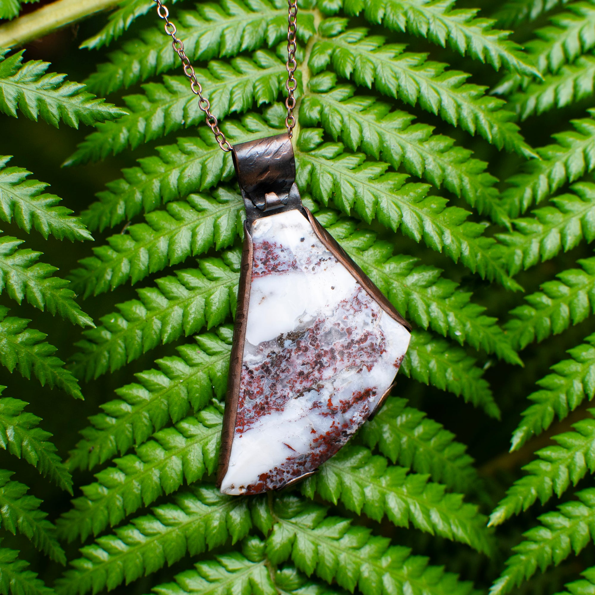 Plume Agate Pendant in Copper