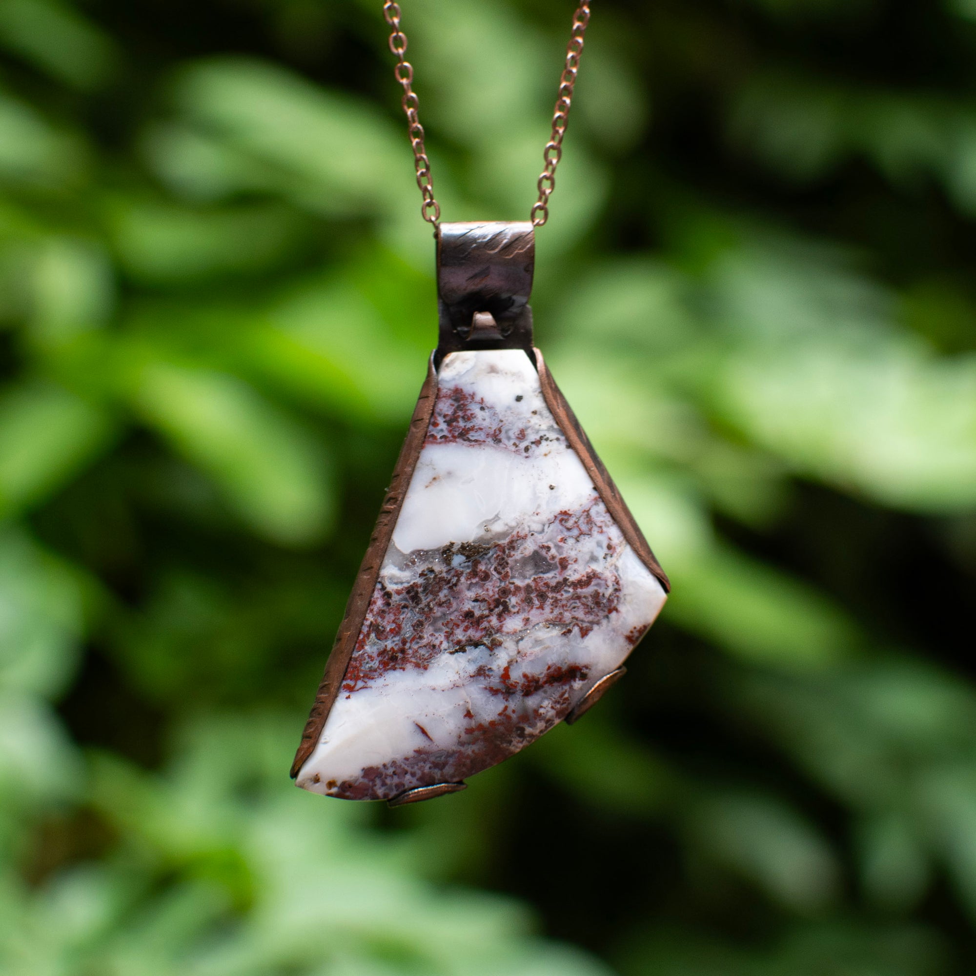 Plume Agate Pendant in Copper