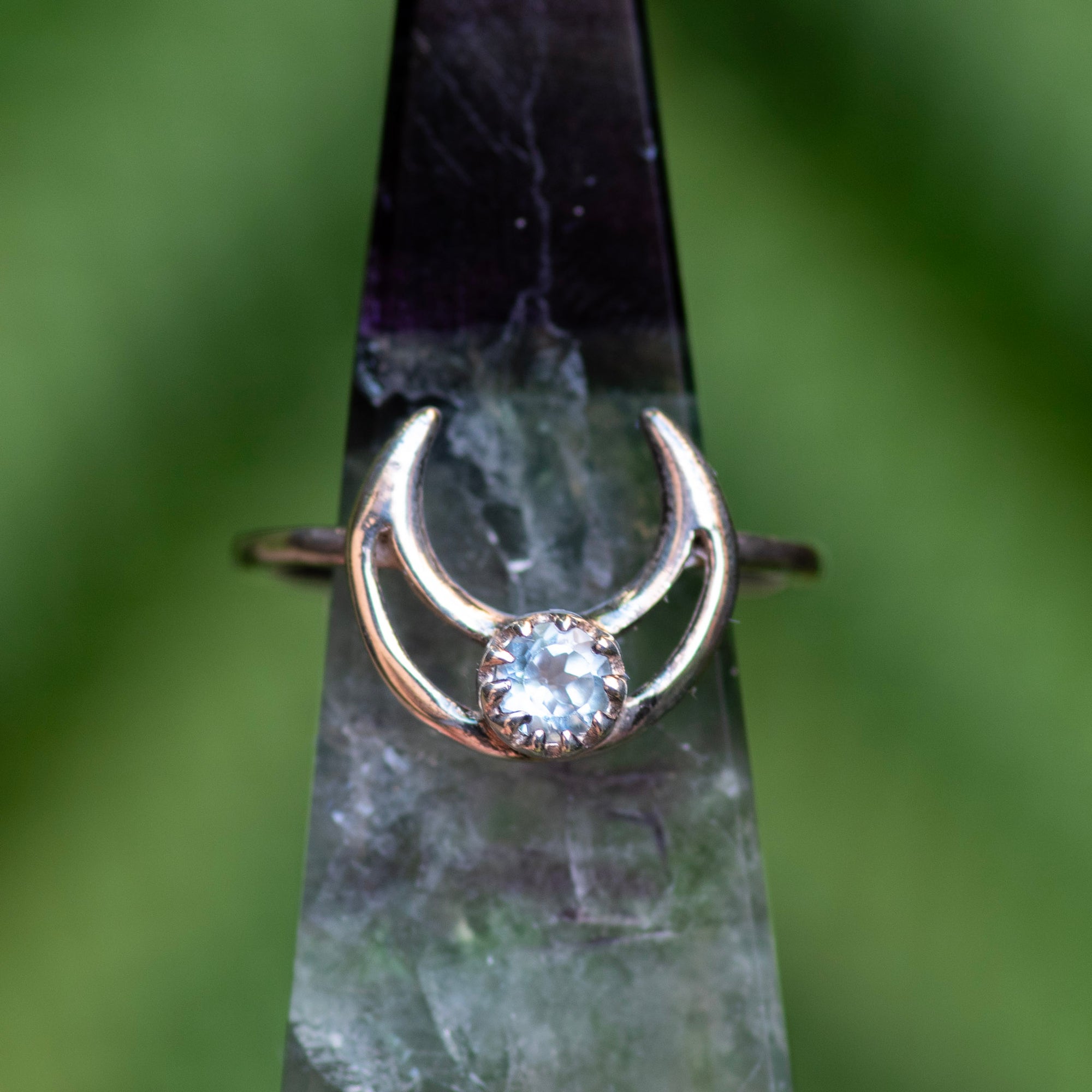 Blue Topaz Half Moon Ring