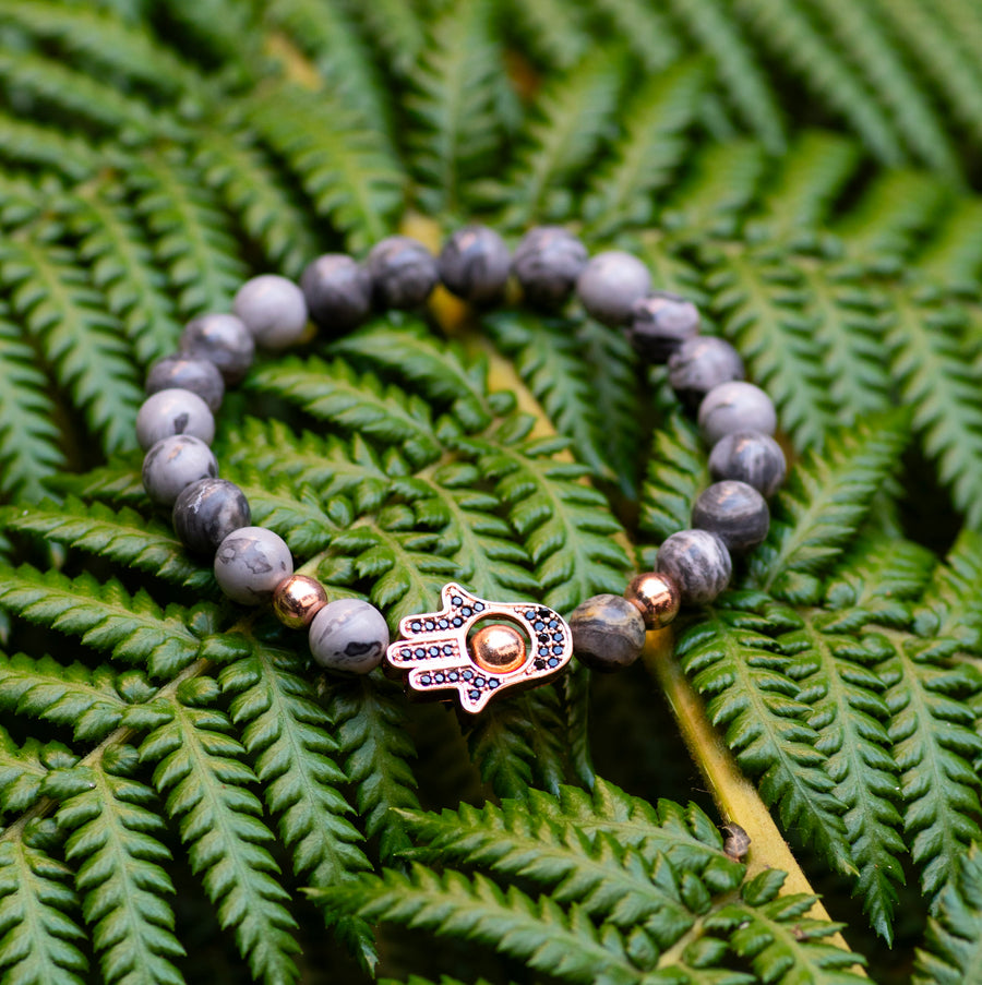 Hamsa Gray Agate Bracelet