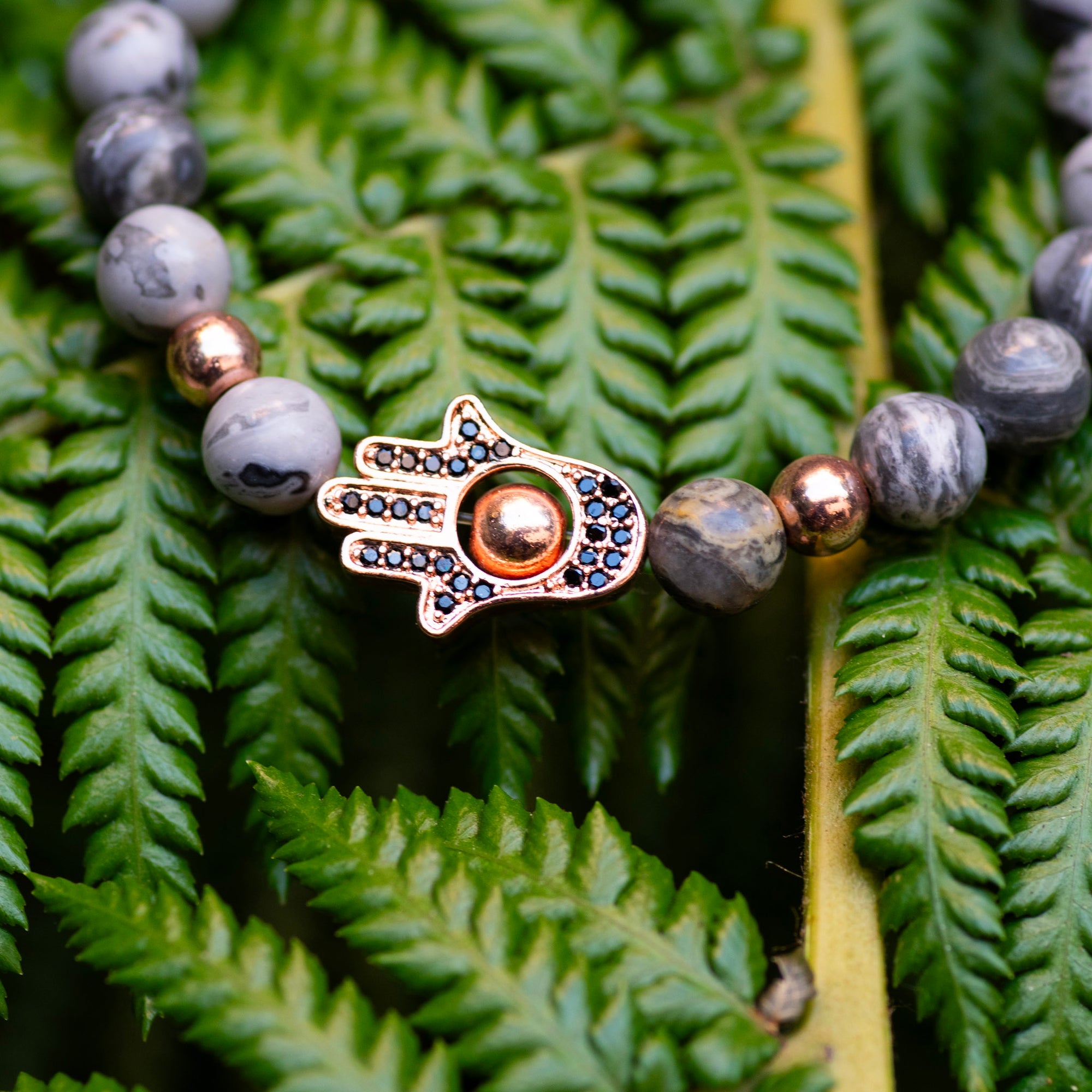 Hamsa Gray Agate Bracelet
