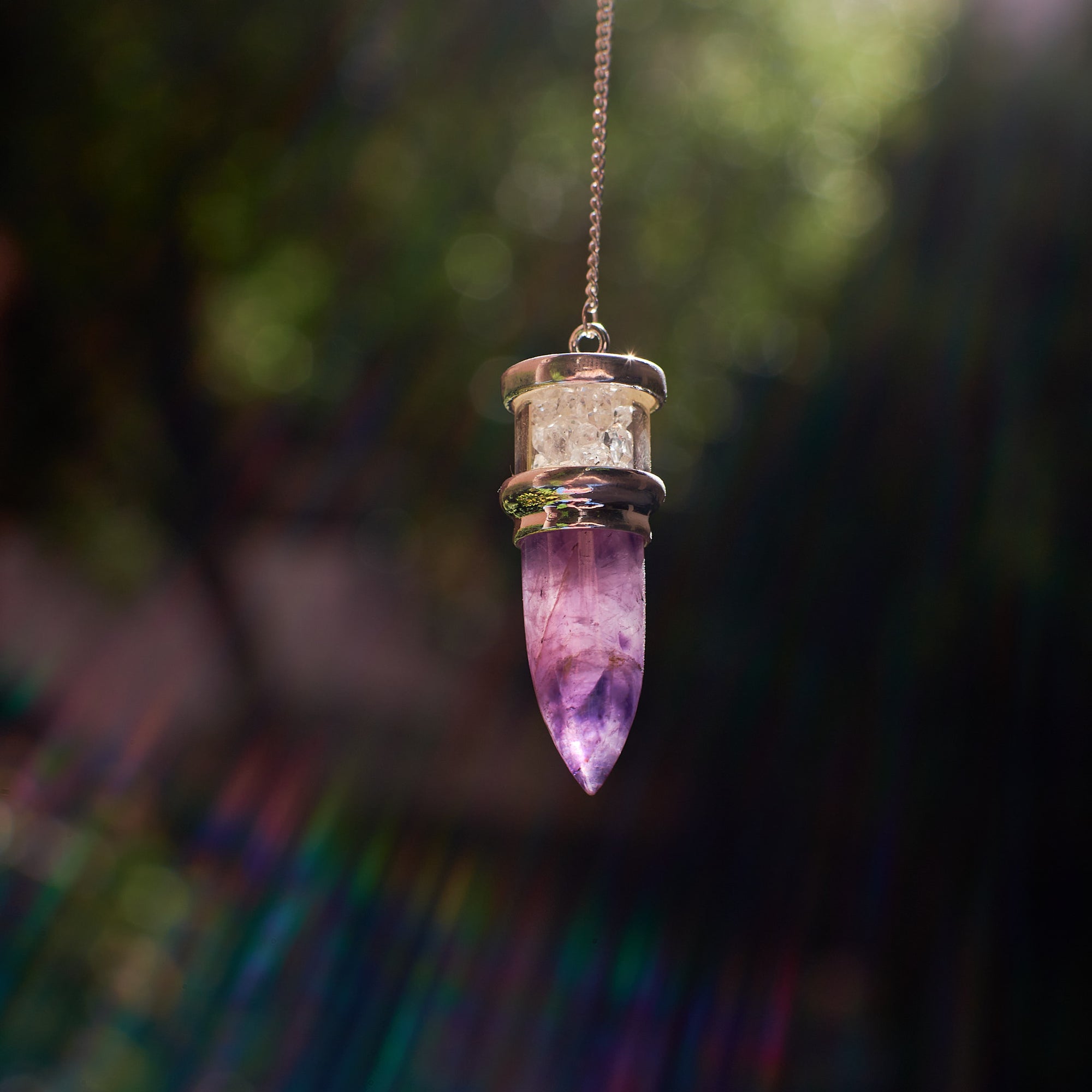 Amethyst and Herkimer Diamond Pendulum