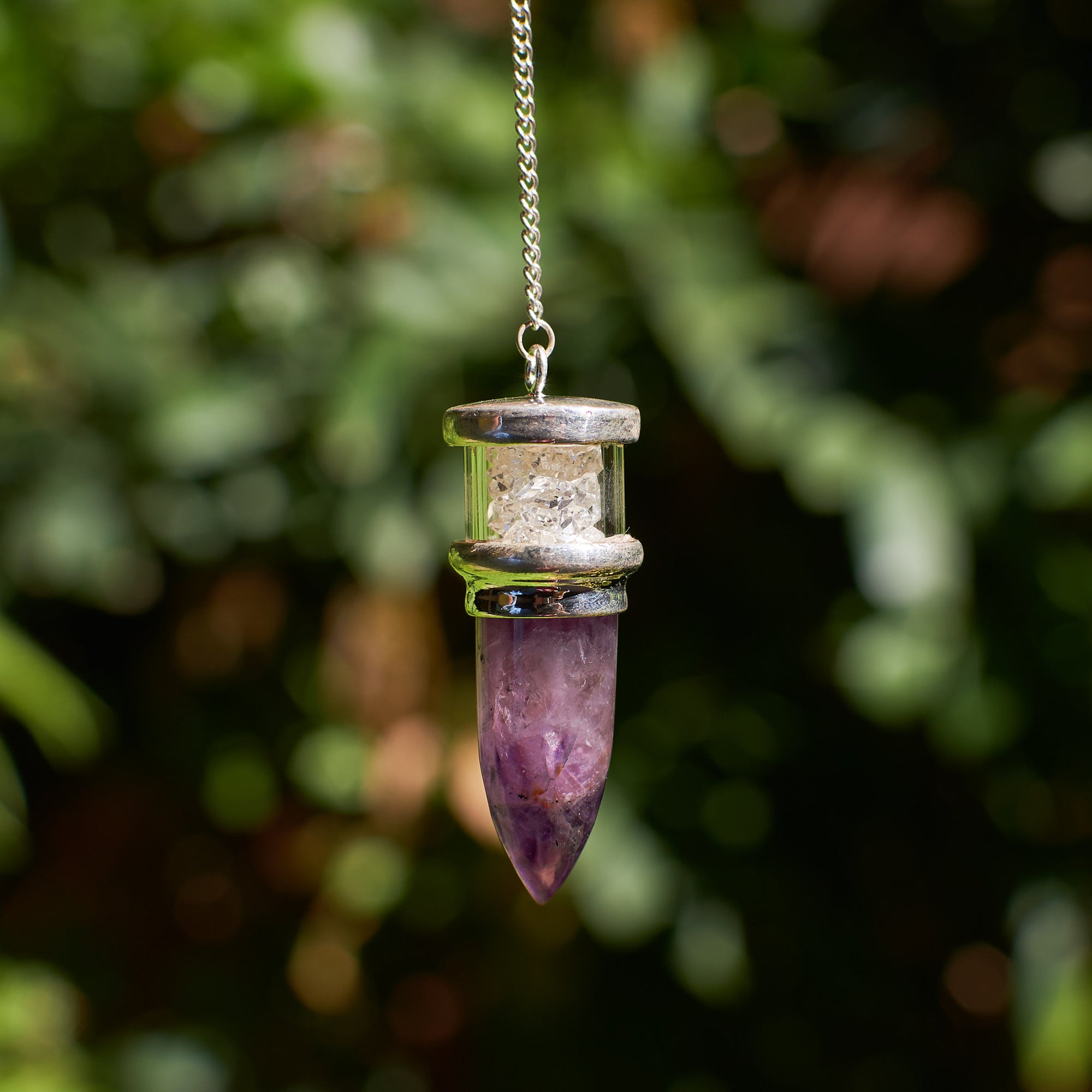 Amethyst and Herkimer Diamond Pendulum