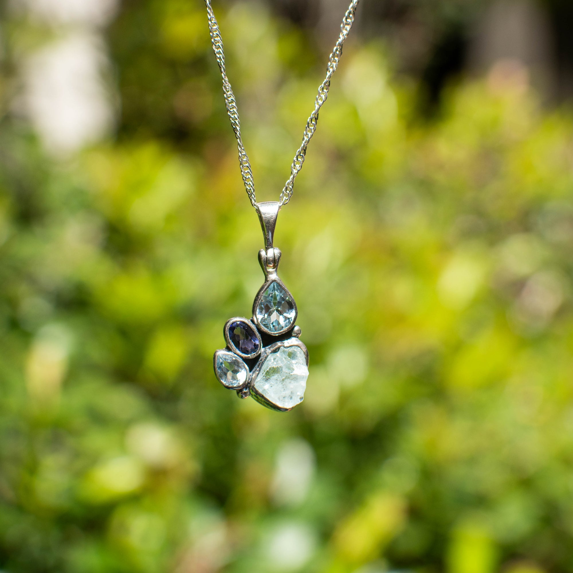 Aquamarine, Tanzanite & Blue Topaz Pendant
