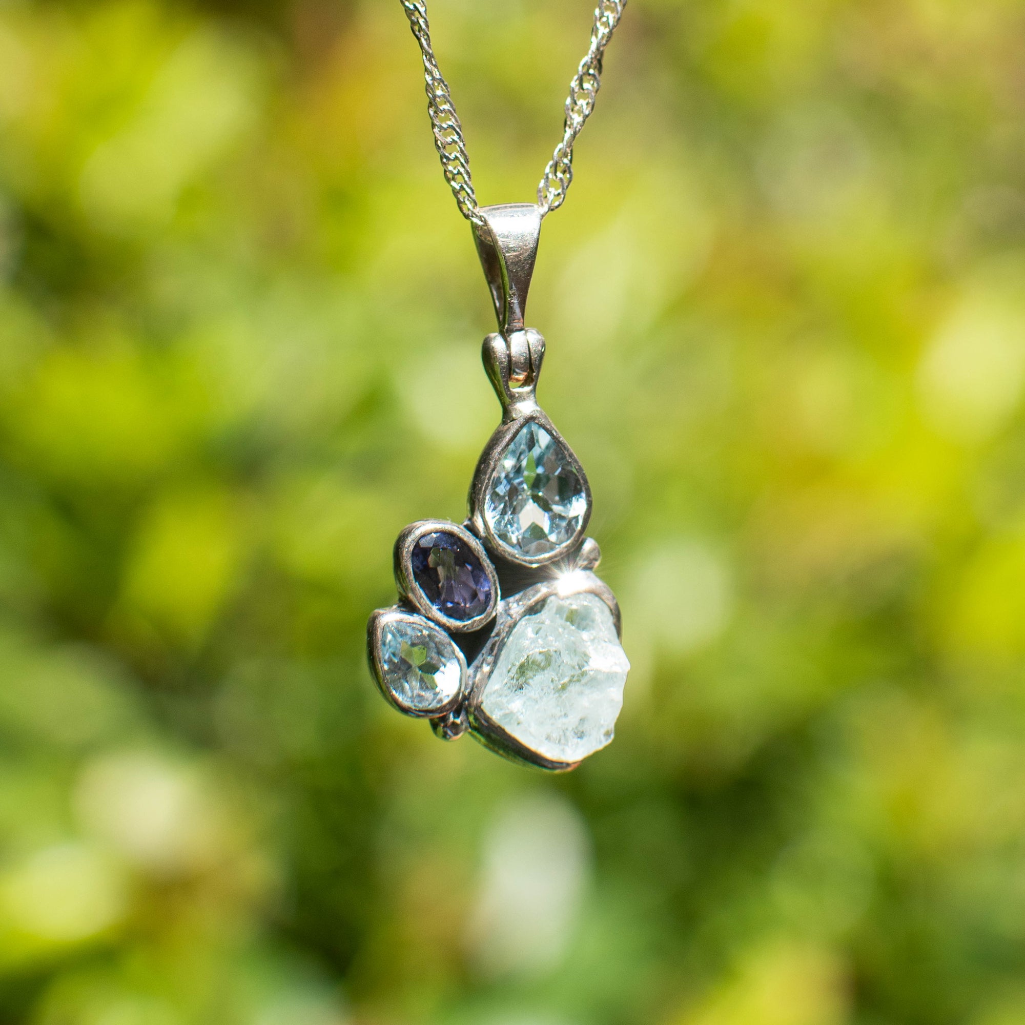 Aquamarine, Tanzanite & Blue Topaz Pendant