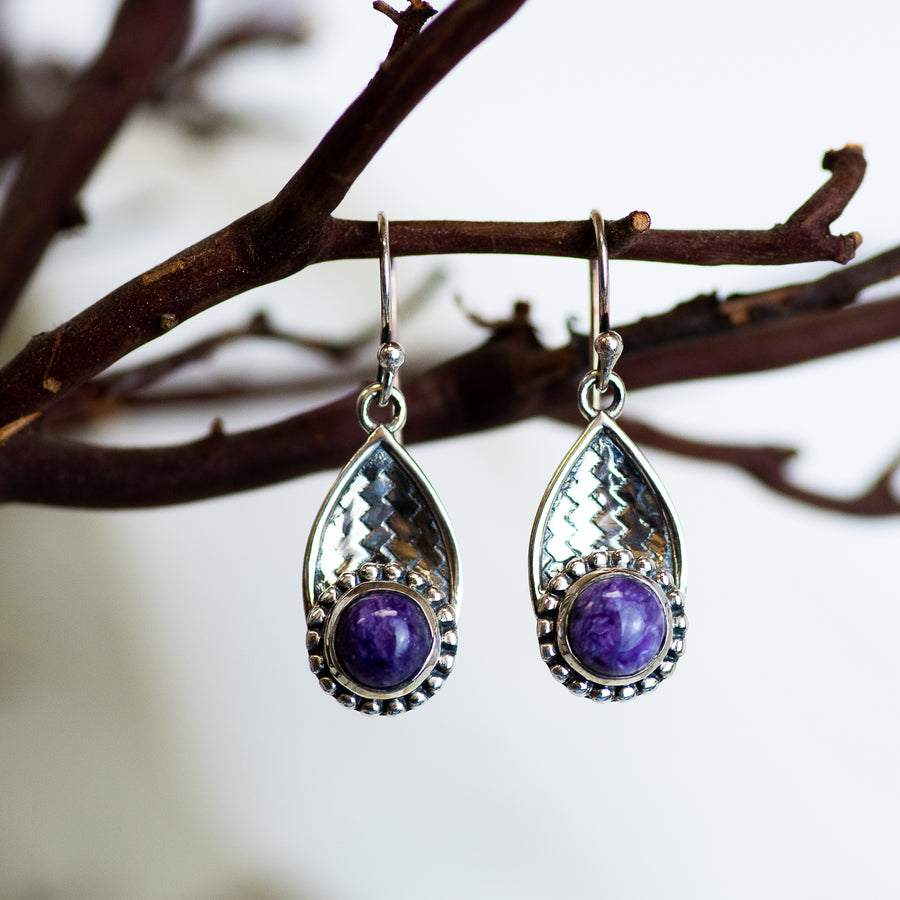 Sterling Silver Woven Charoite Earrings