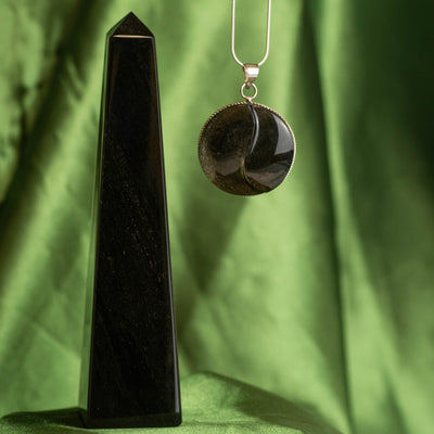 Gold Sheen Obsidian Ying/Yang Necklace & Tower Pairing