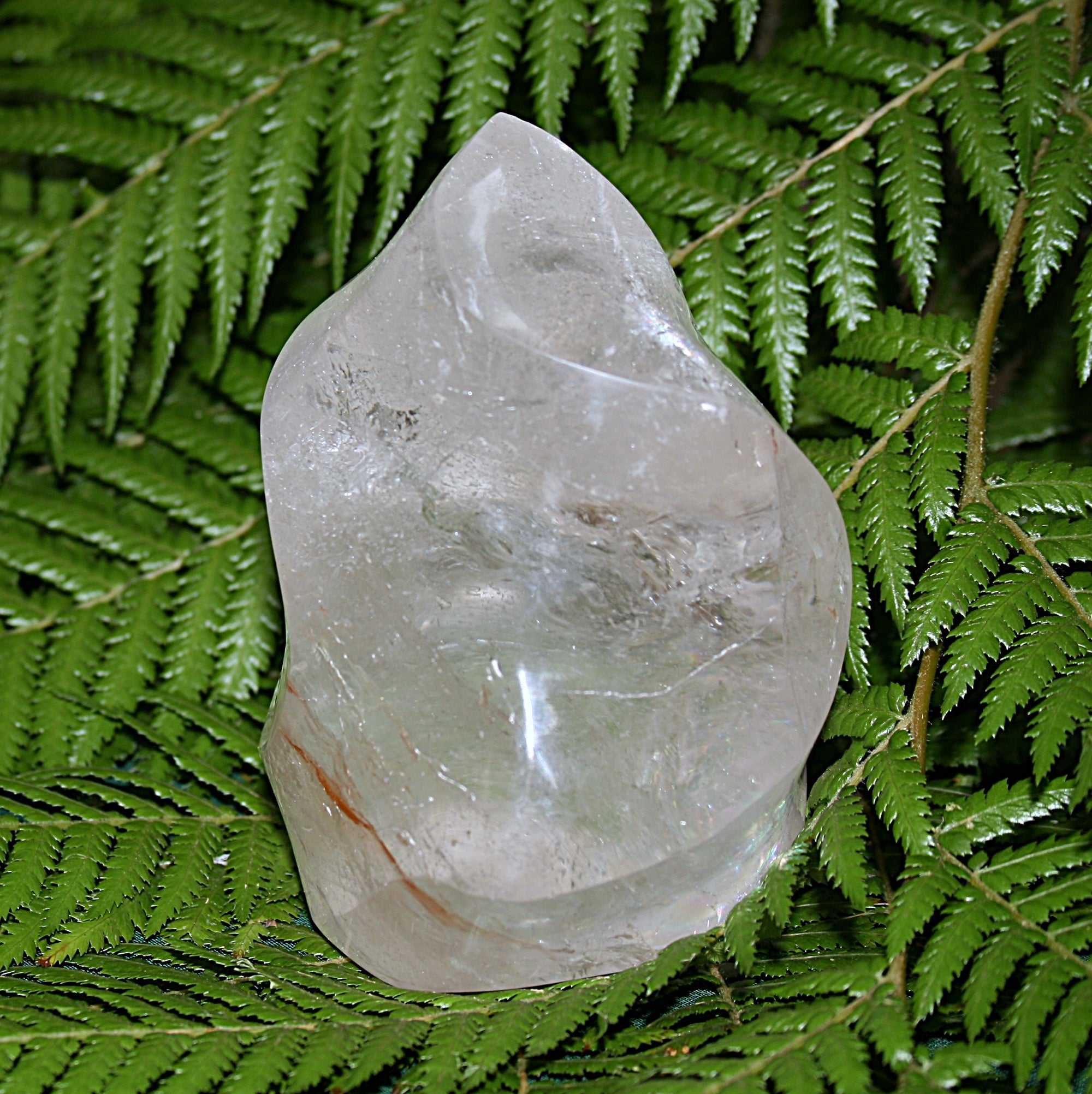 Clear Quartz Flame with Rainbow and Mineral Inclusions