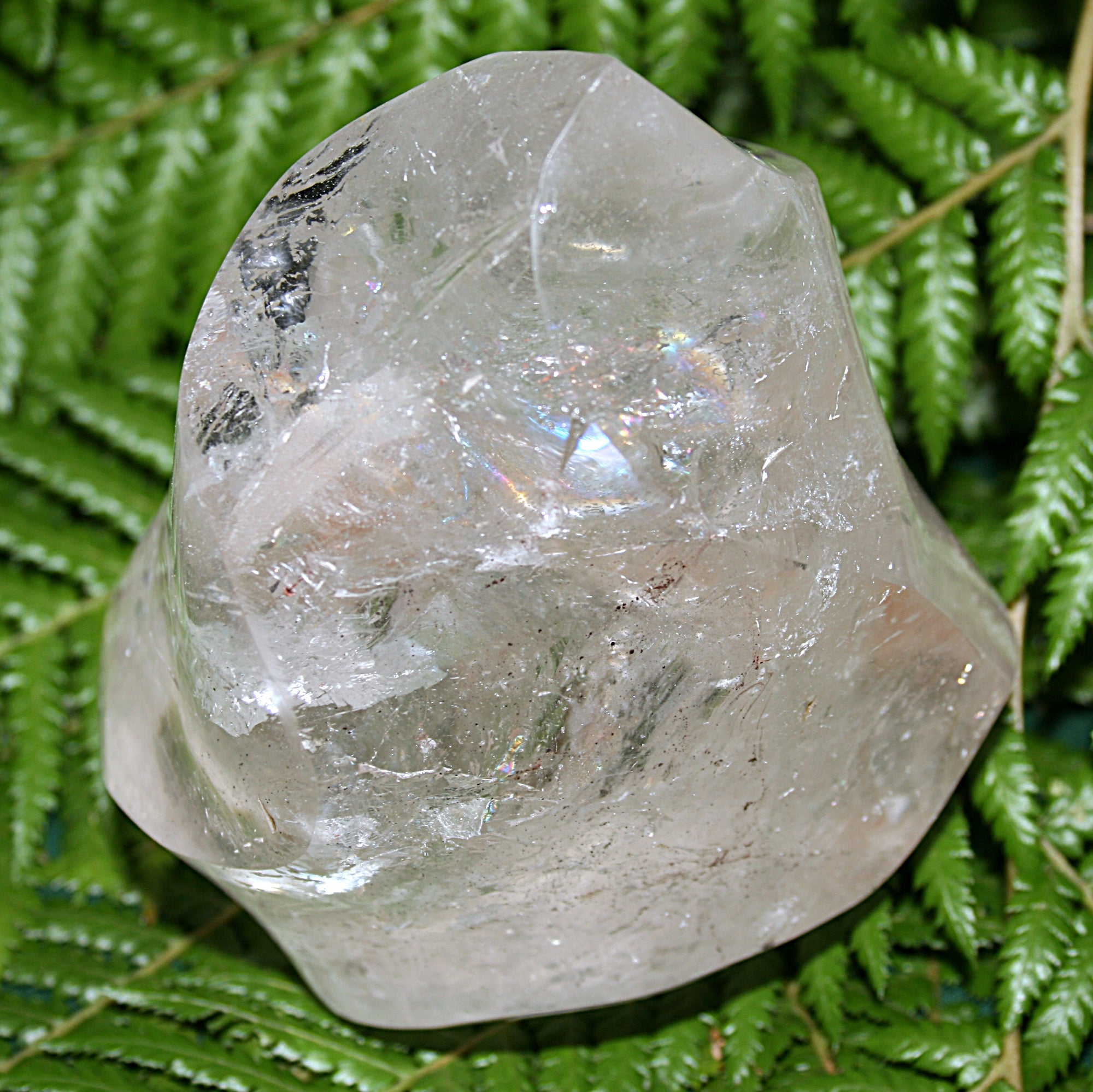 Clear Quartz Flame with Rainbow and Mineral Inclusions