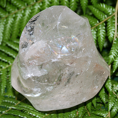 Clear Quartz Flame with Rainbow and Mineral Inclusions