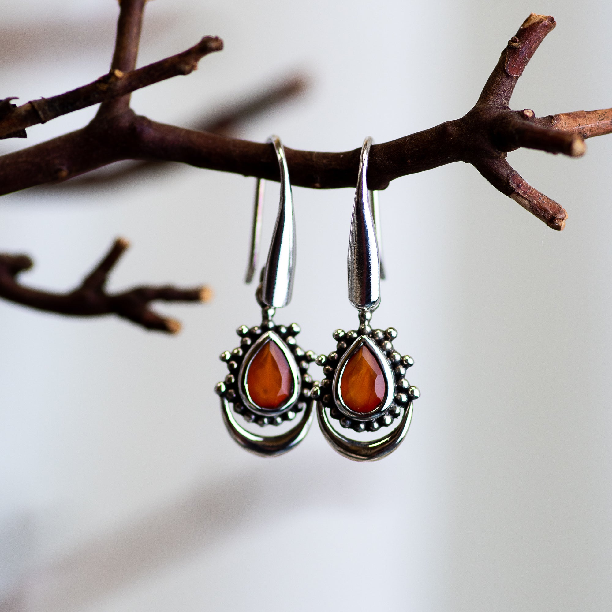 Sterling Silver Carnelian Moon Earrings