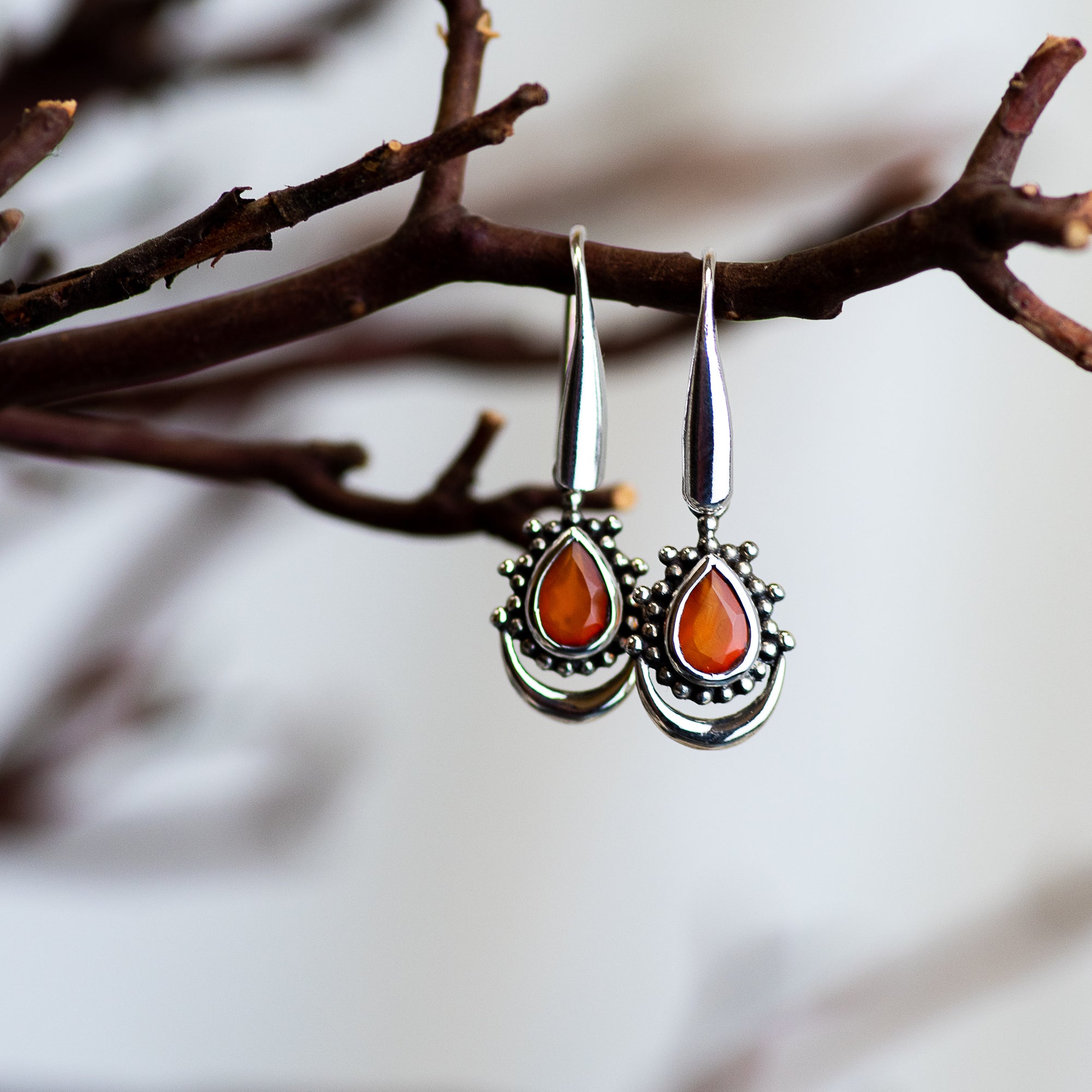 Sterling Silver Carnelian Moon Earrings