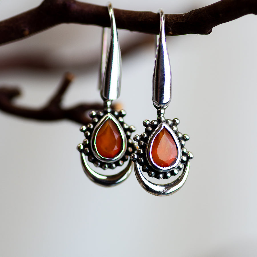 Sterling Silver Carnelian Moon Earrings