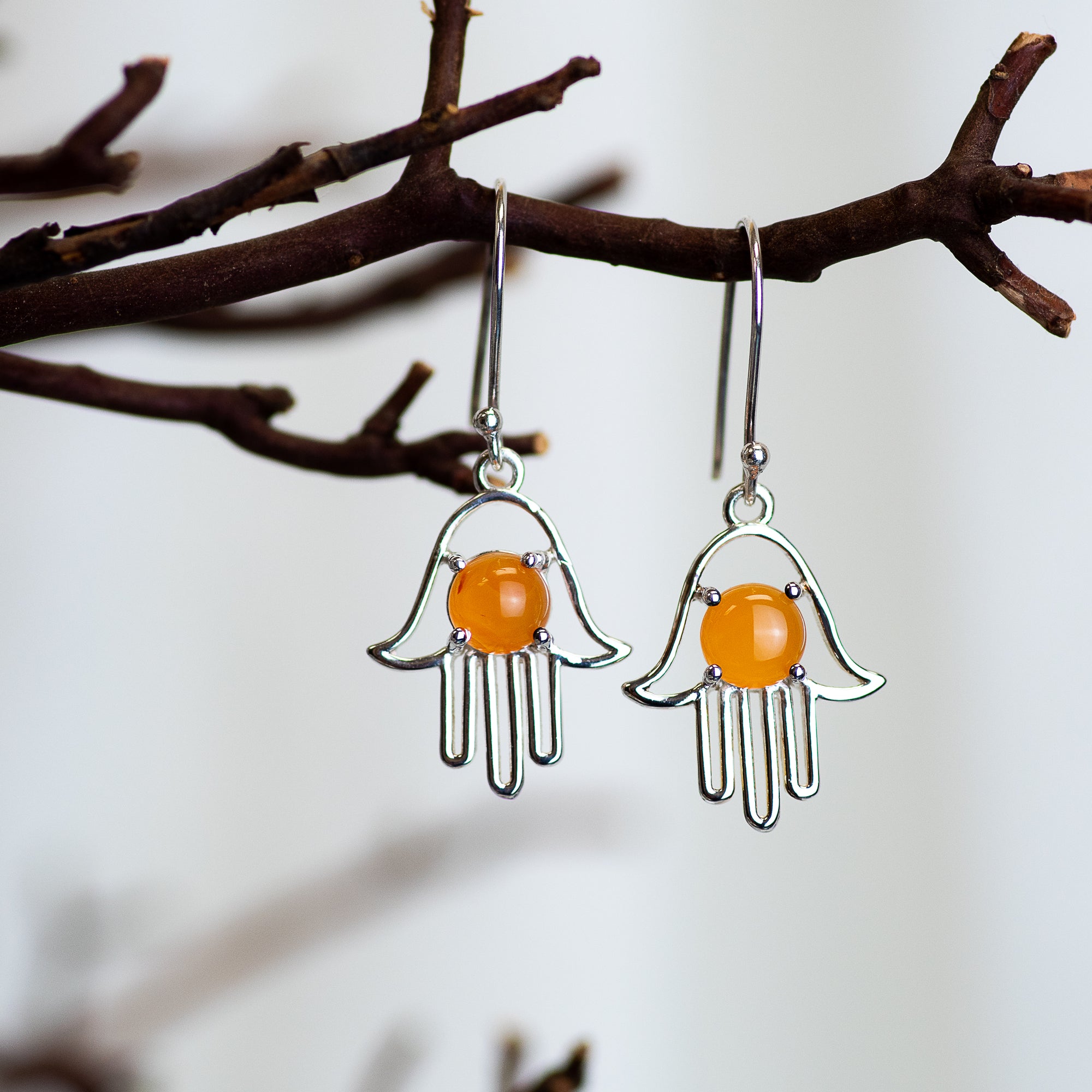 Sterling Silver Carnelian Hamsa Earrings