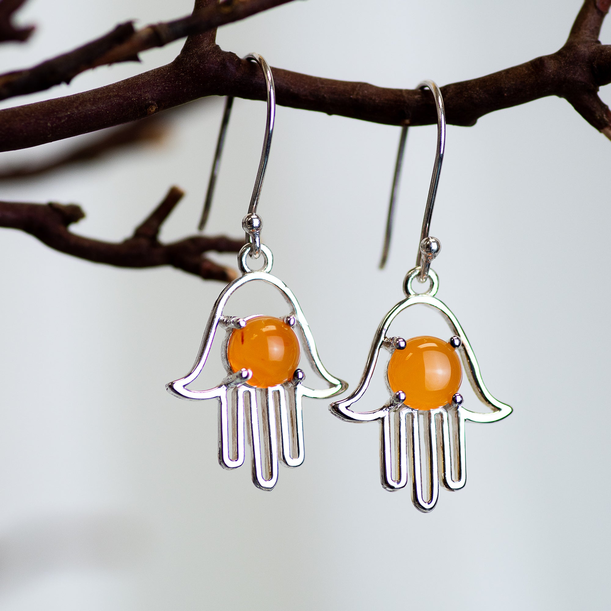 Sterling Silver Carnelian Hamsa Earrings