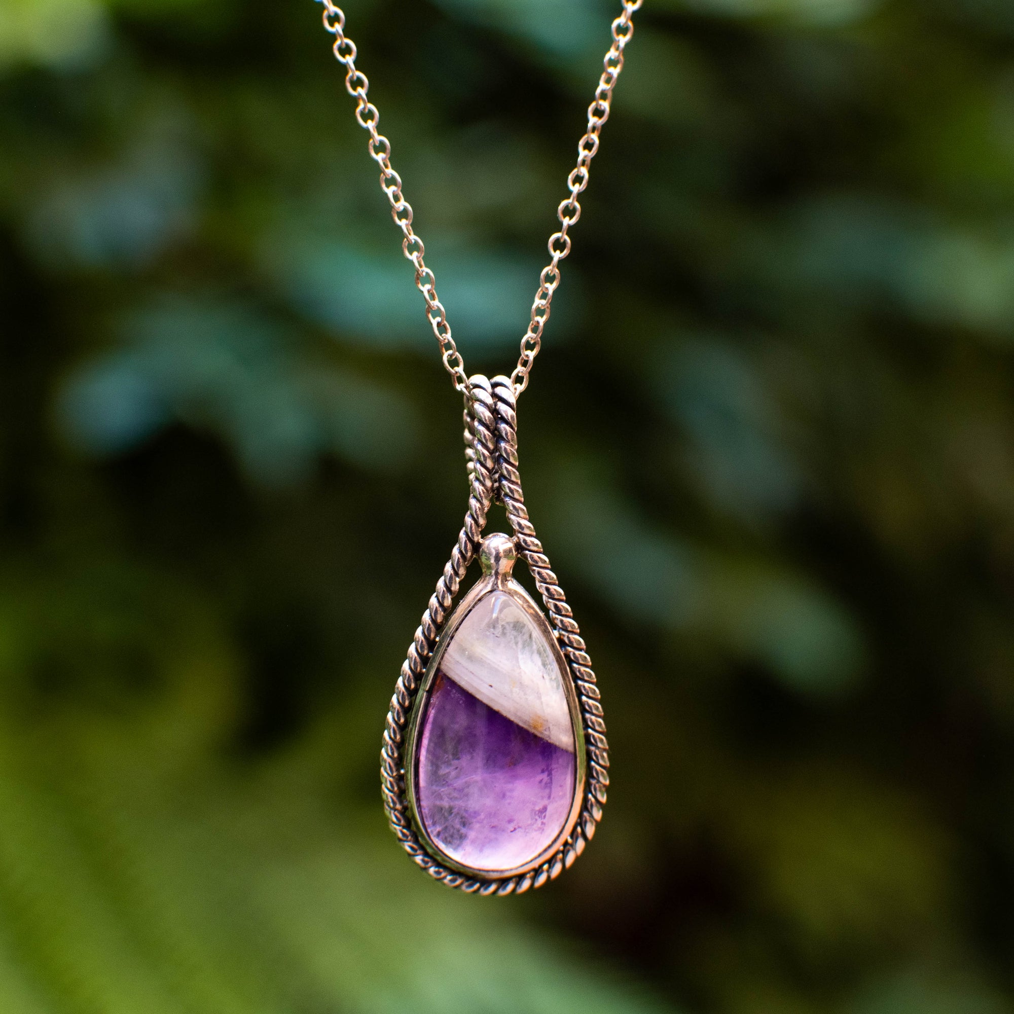 Chevron Amethyst Teardrop Pendant