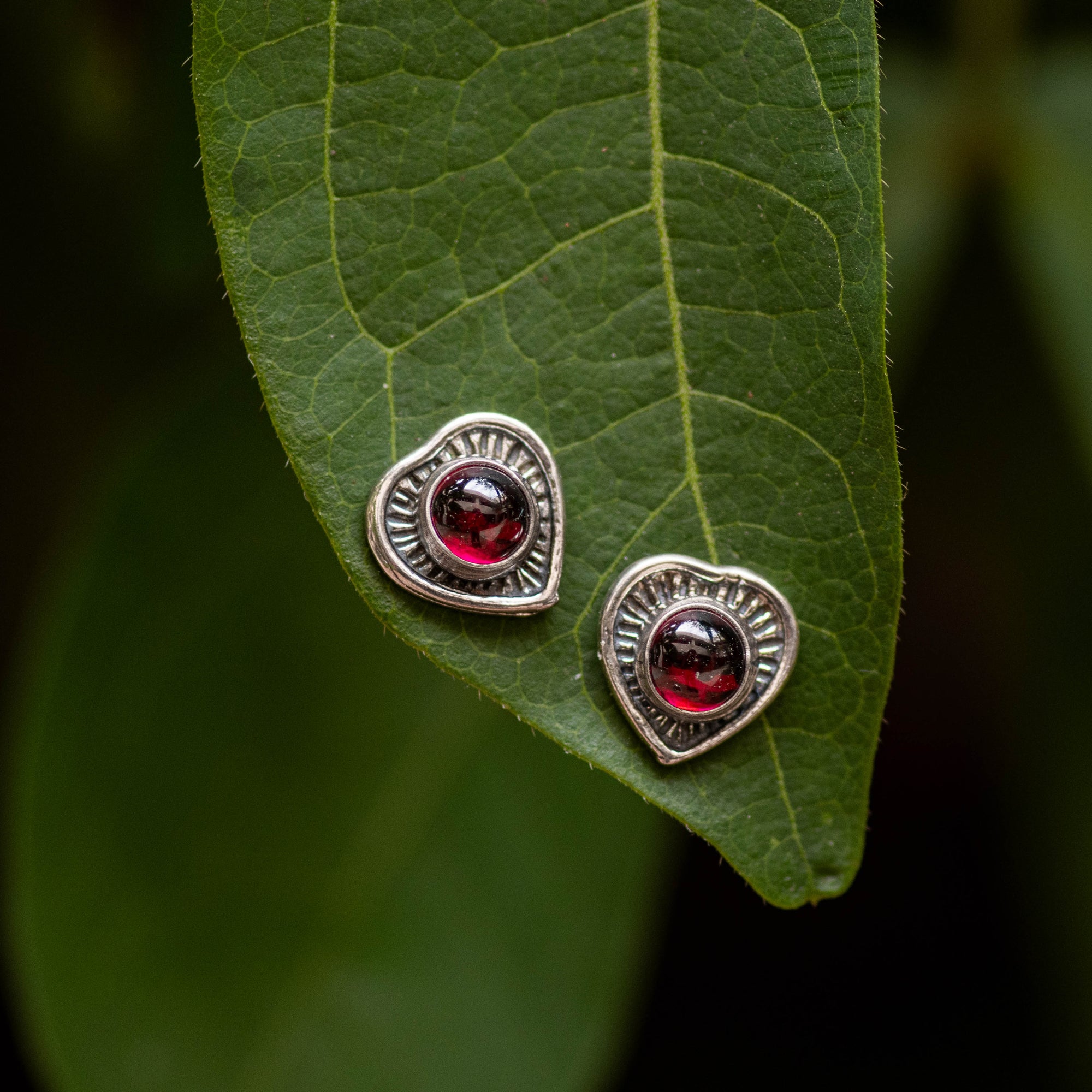 Garnet Heart Earrings