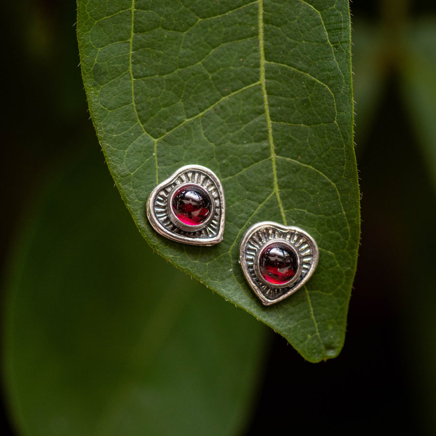 Garnet Heart Earrings