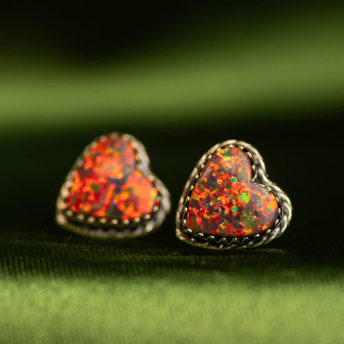 Orange Opal Heart Studs