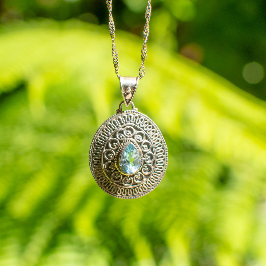 Blue Topaz Ornate Pendant