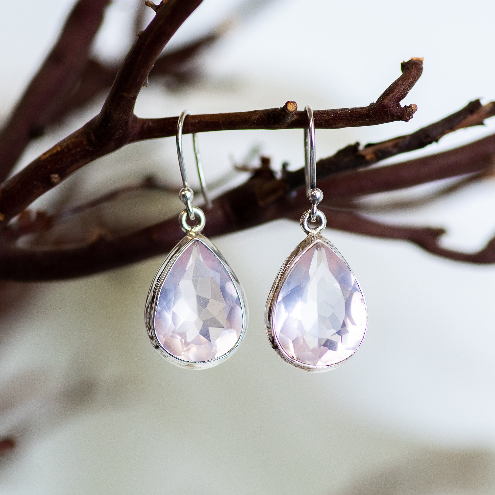 Sterling Silver Faceted Rose Quartz Earrings