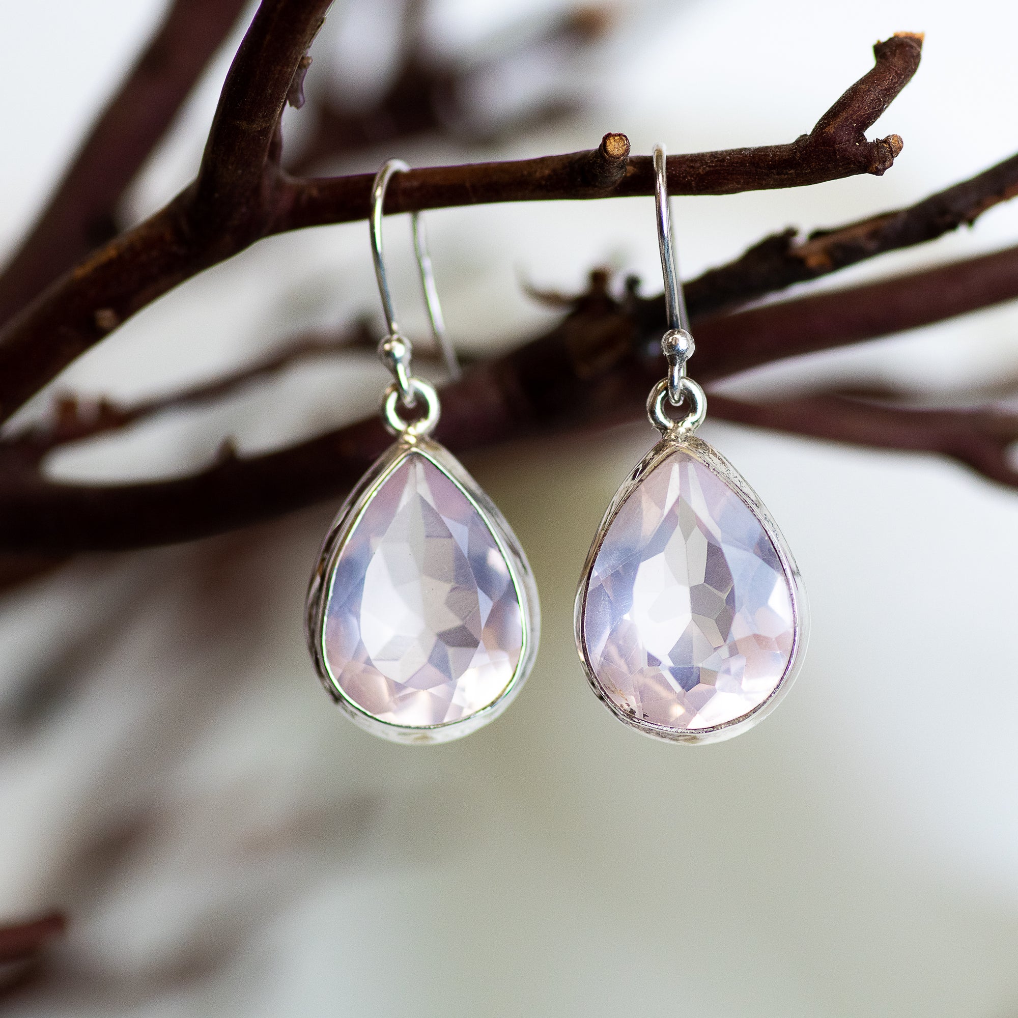 Sterling Silver Faceted Rose Quartz Earrings