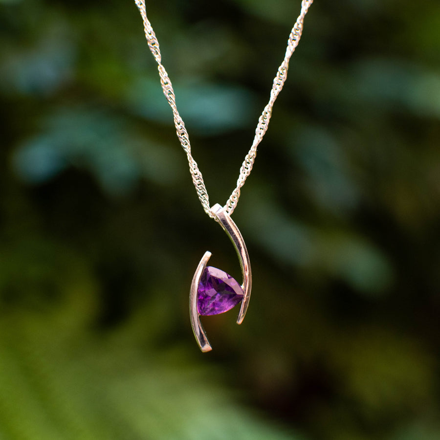 Floating Trillion Cut Amethyst Pendant