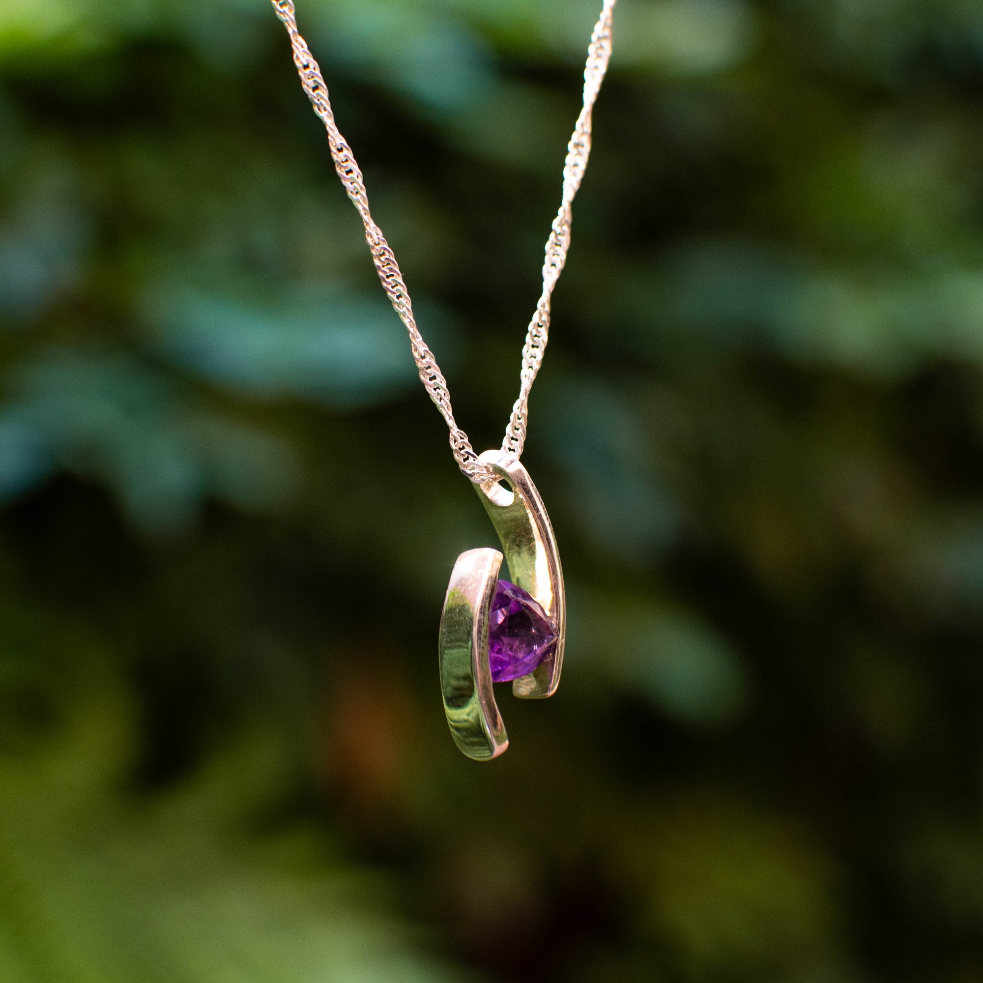 Floating Trillion Cut Amethyst Pendant