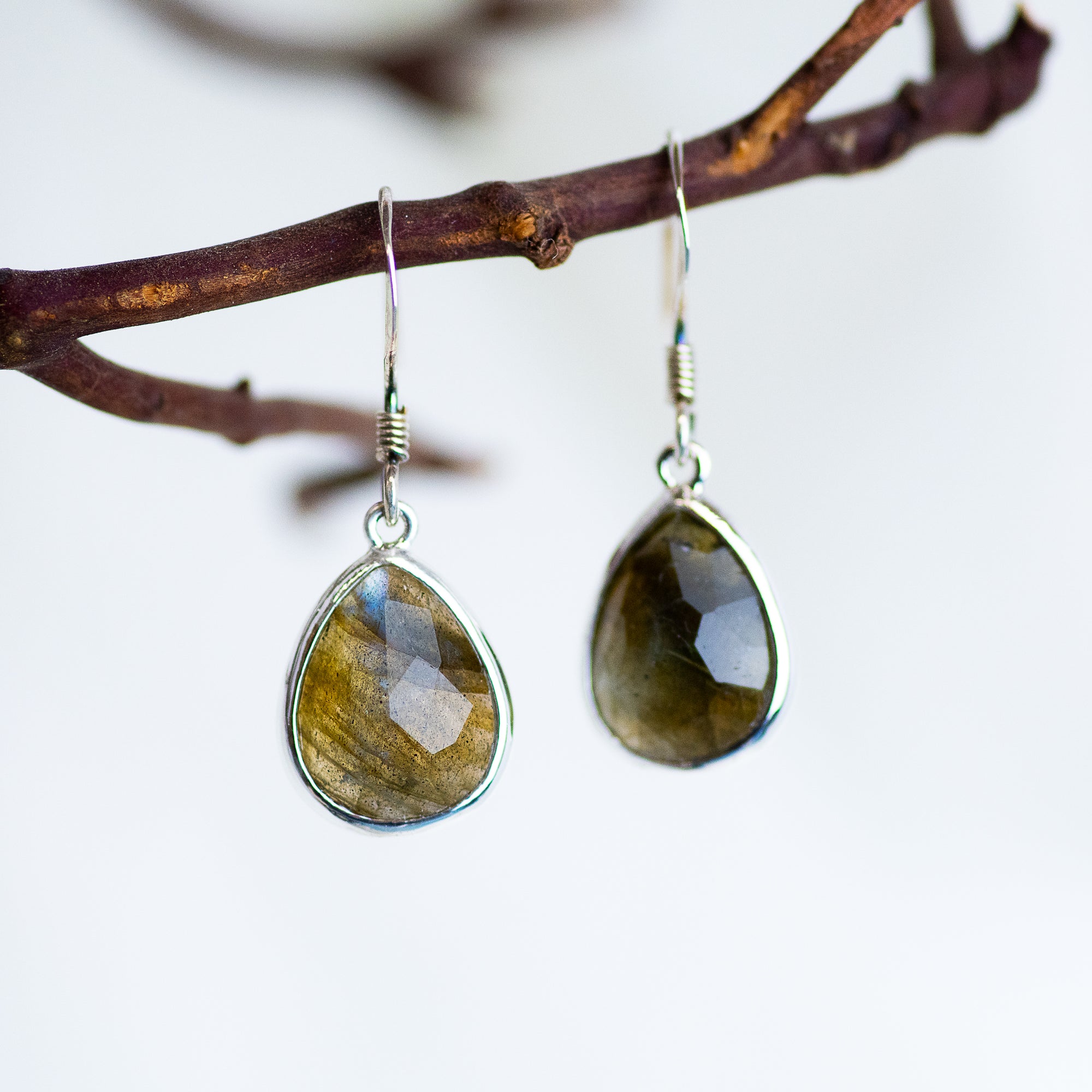 Sterling Silver Faceted Labradorite Earrings