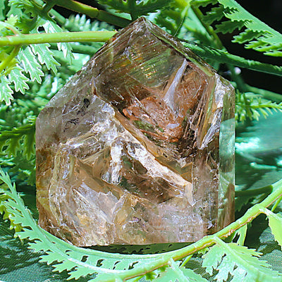 Smokey Quartz with Calcite and Goethite Point