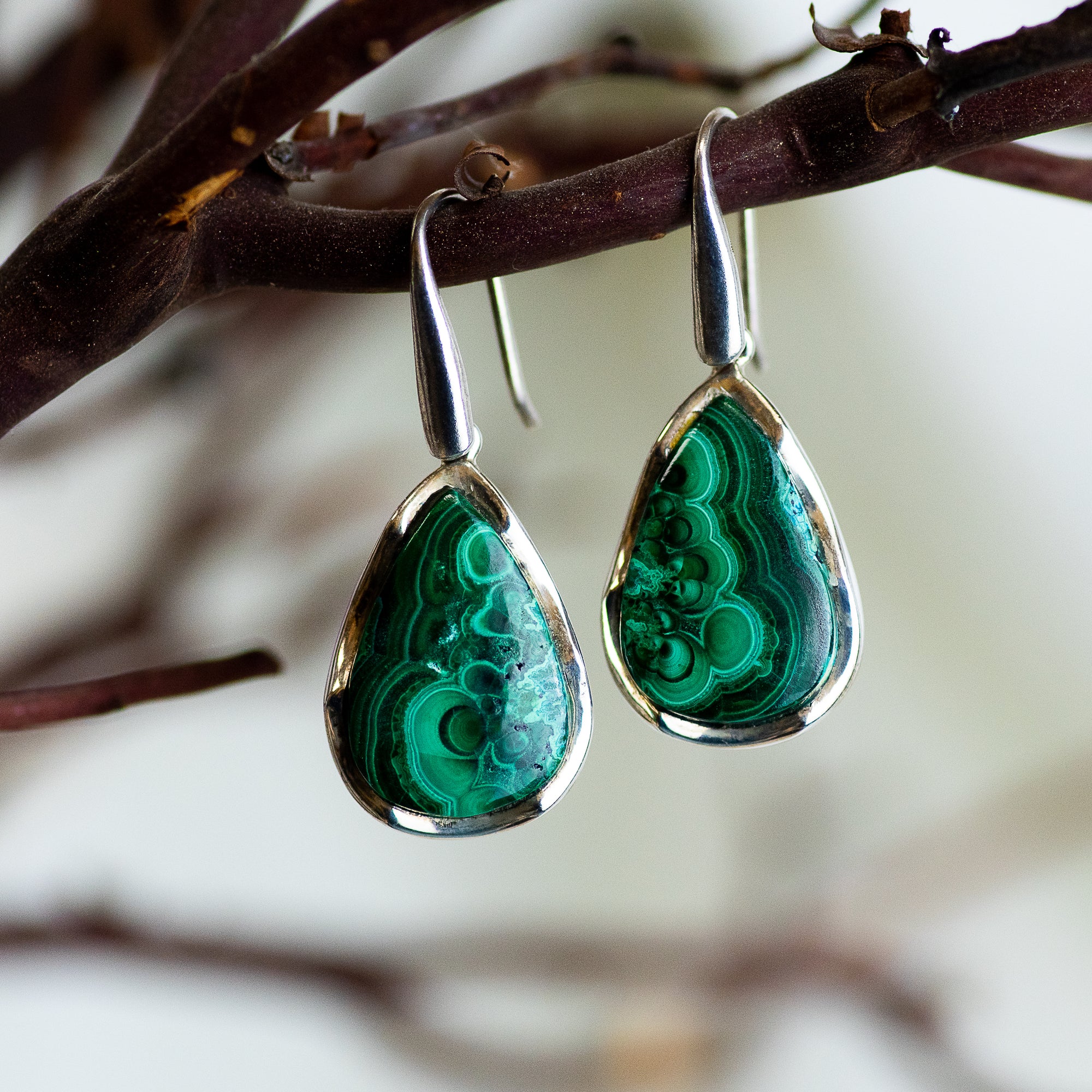 Sterling Silver Malachite Azurite Earrings