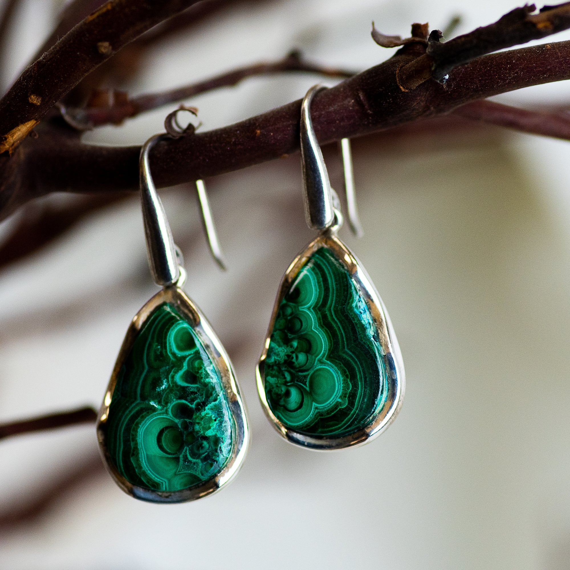 Sterling Silver Malachite Azurite Earrings