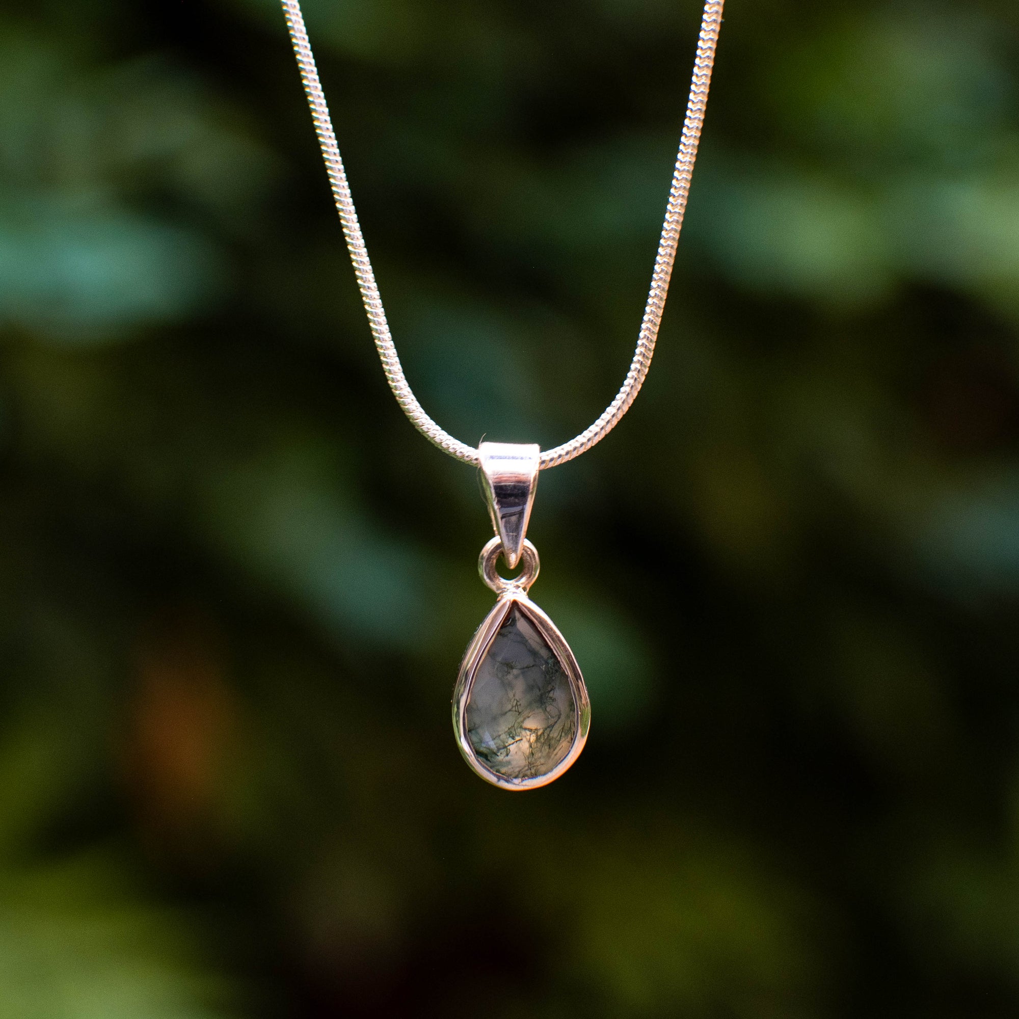 Green Moss Agate Teardrop Pendant