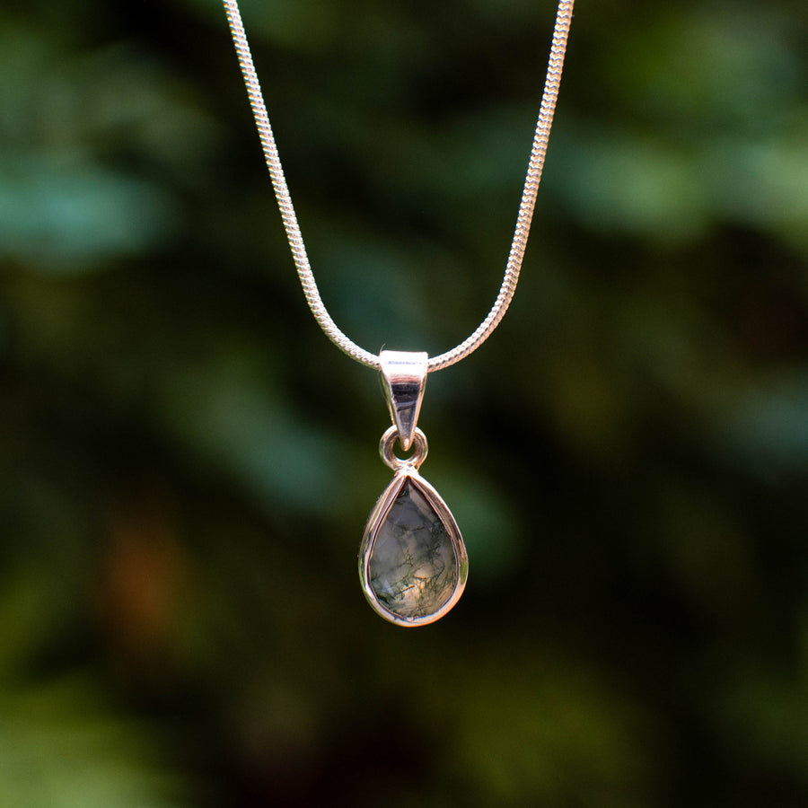 Green Moss Agate Teardrop Pendant