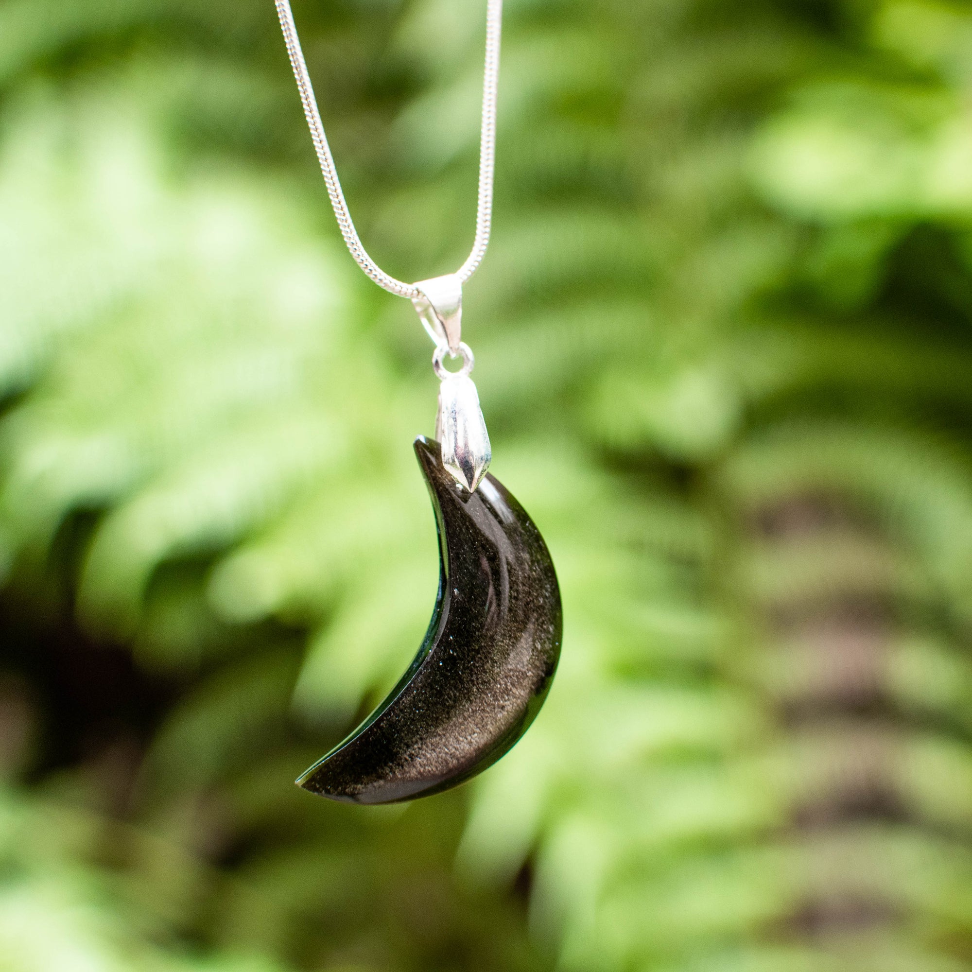 Gold Sheen Obsidian Moon Pendant