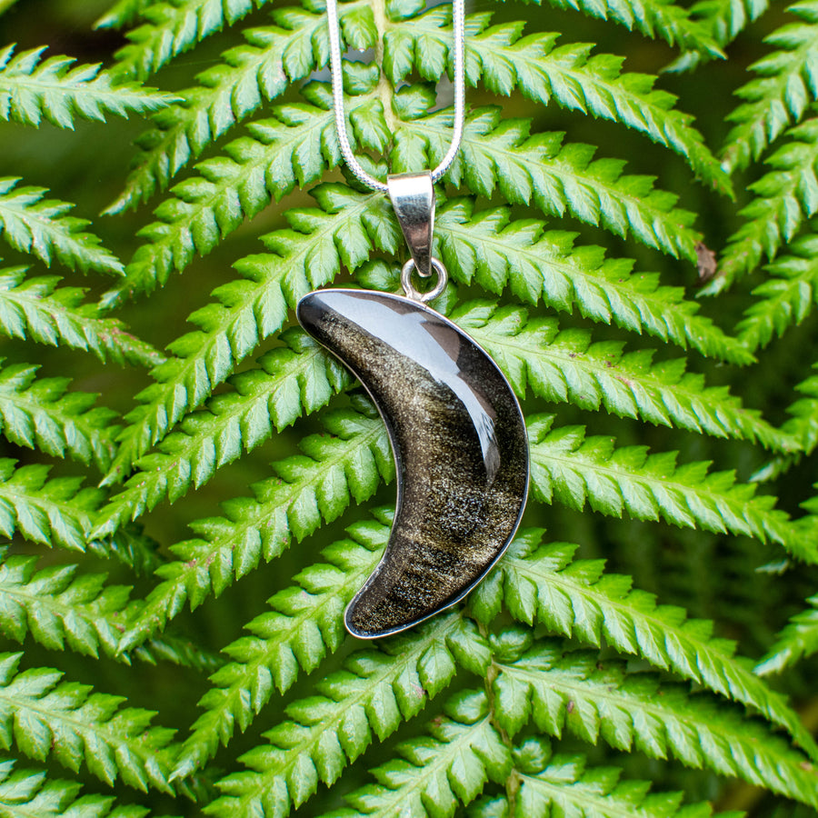 Gold Sheen Obsidian Moon Pendant