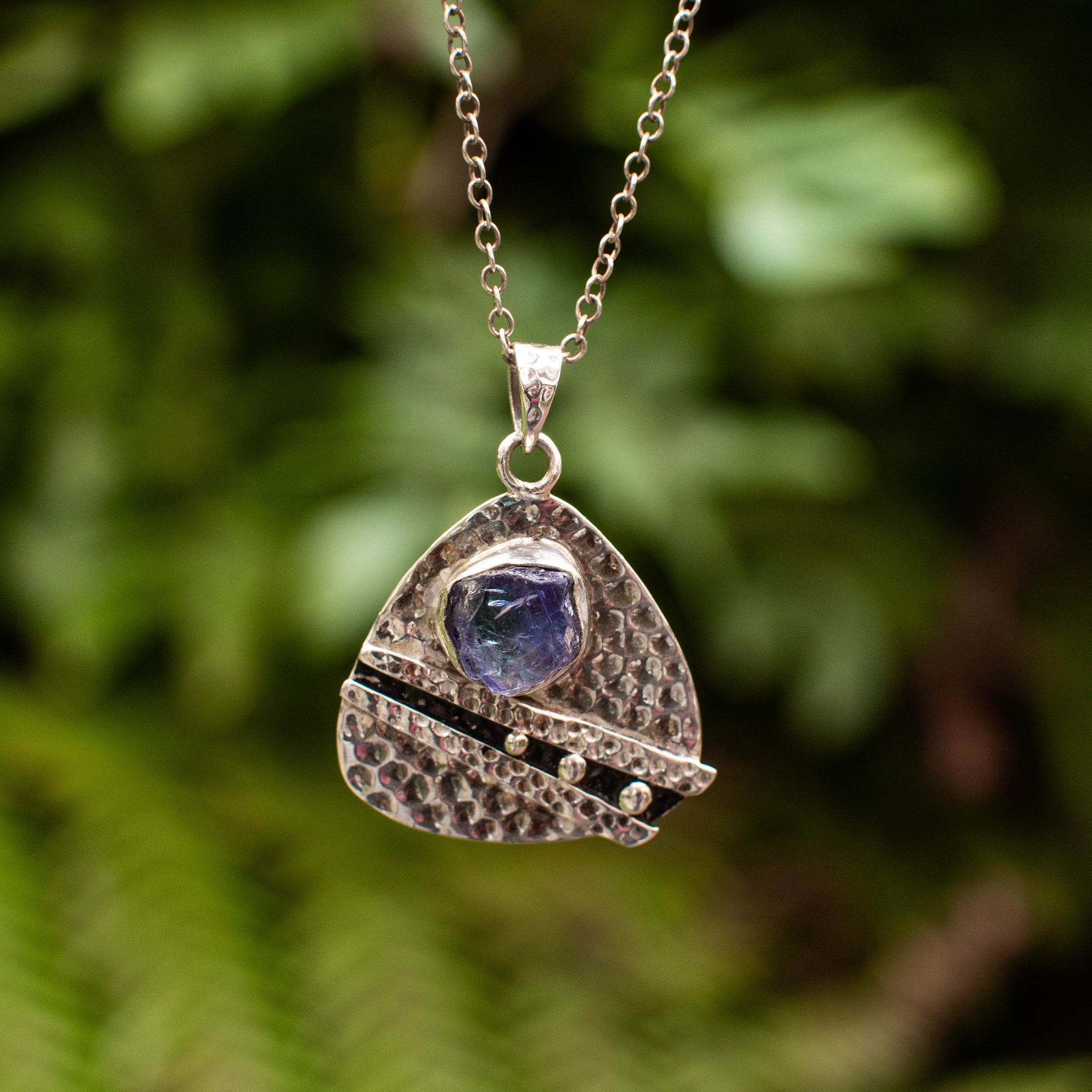 Sculptural Silver Color-Changing Tanzanite Pendant