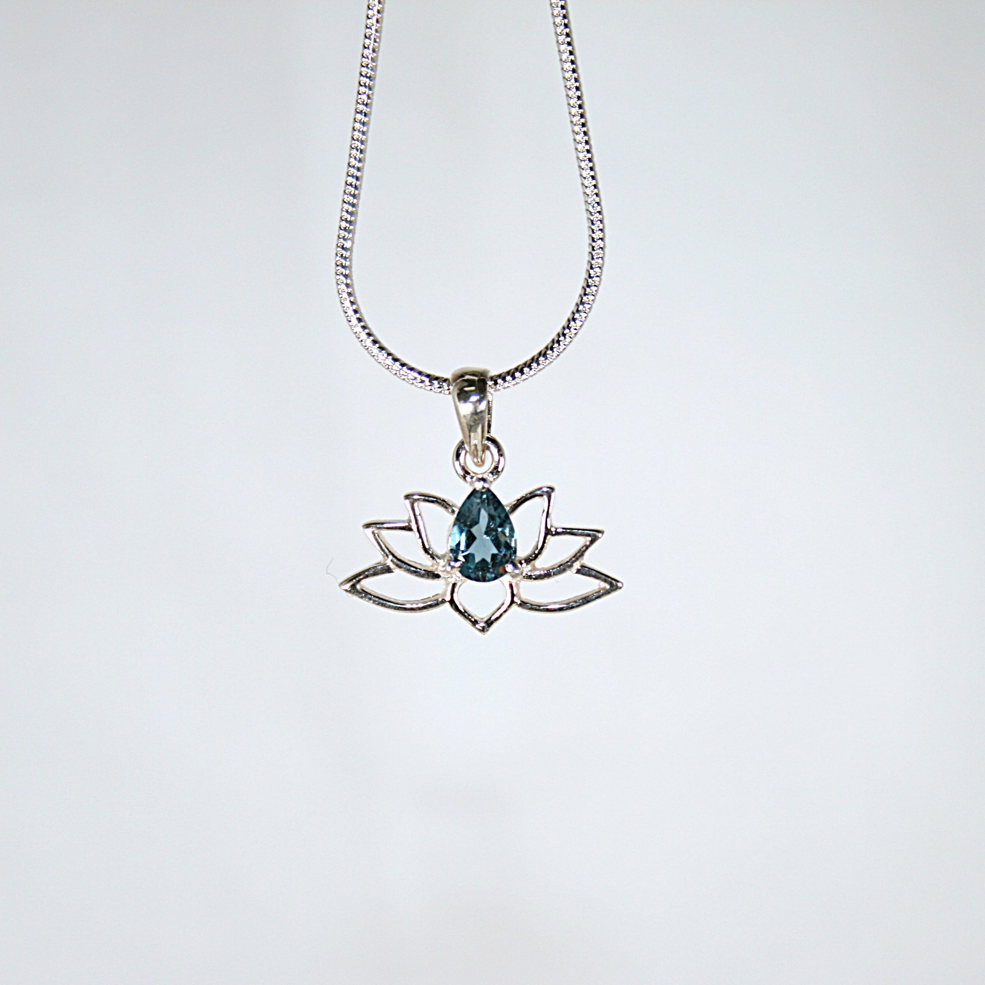 Blue Topaz Lotus Flower Pendant