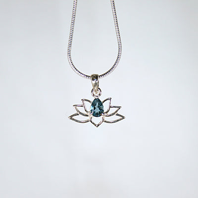 Blue Topaz Lotus Flower Pendant