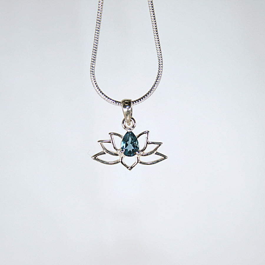 Blue Topaz Lotus Flower Pendant