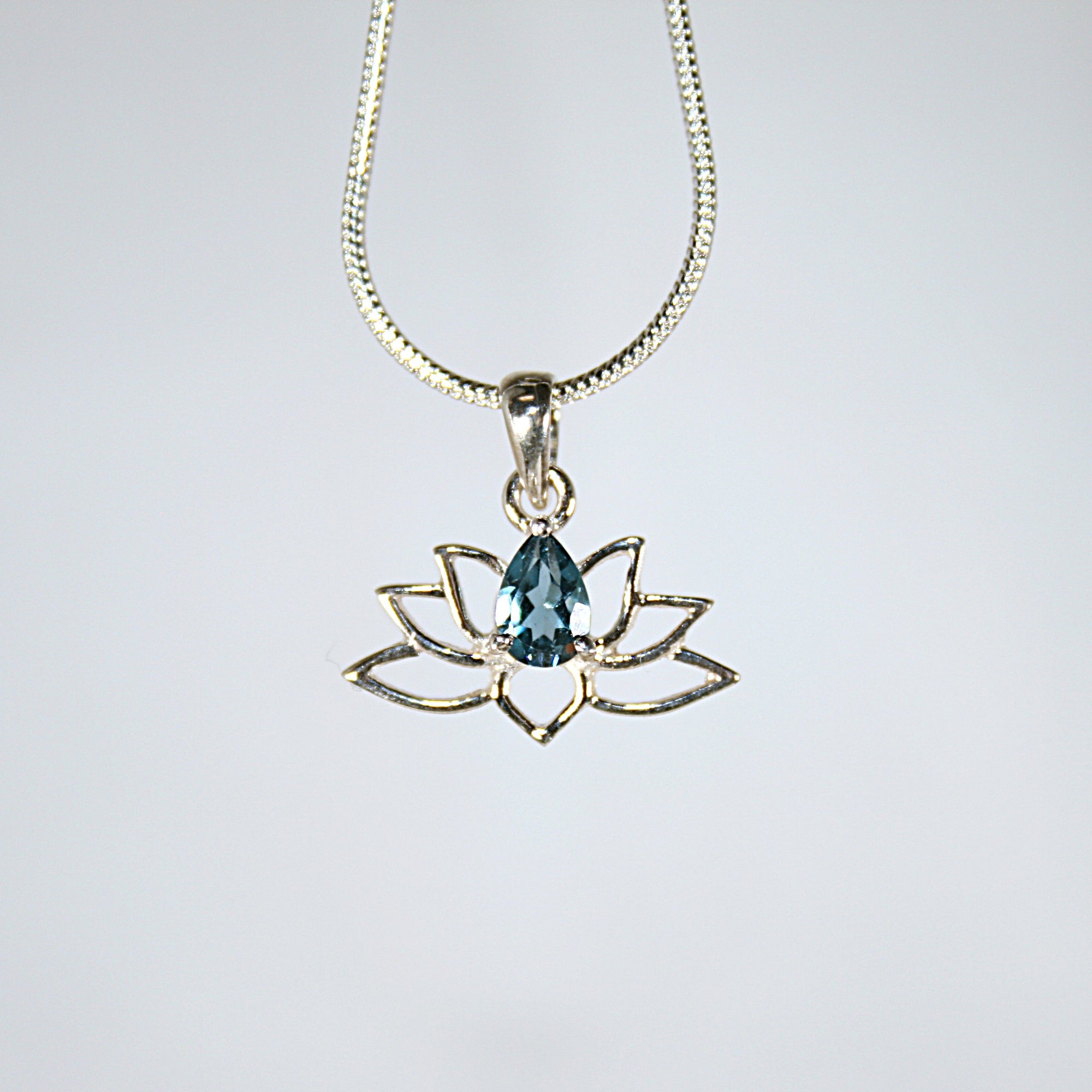 Blue Topaz Lotus Flower Pendant