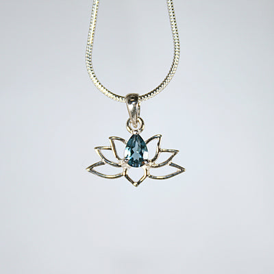 Blue Topaz Lotus Flower Pendant