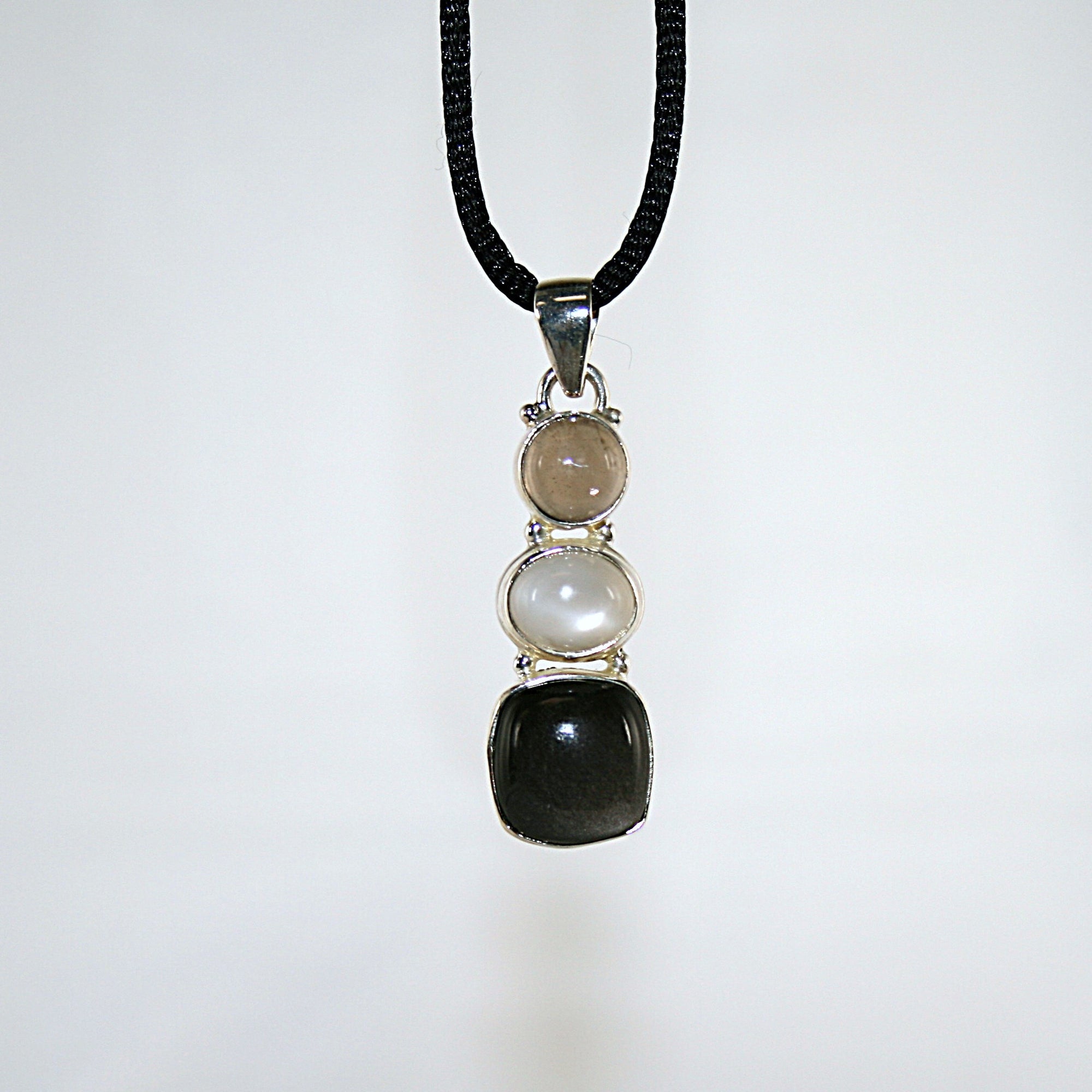 Gold Sheen Obsidian, Moonstone and Smoky Quartz Pendant