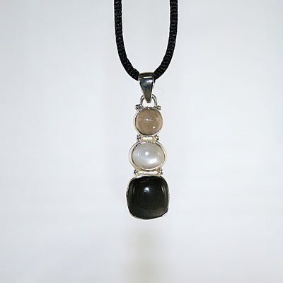 Gold Sheen Obsidian, Moonstone and Smoky Quartz Pendant