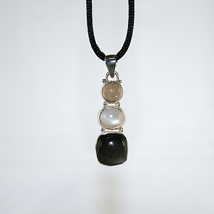 Gold Sheen Obsidian, Moonstone and Smoky Quartz Pendant