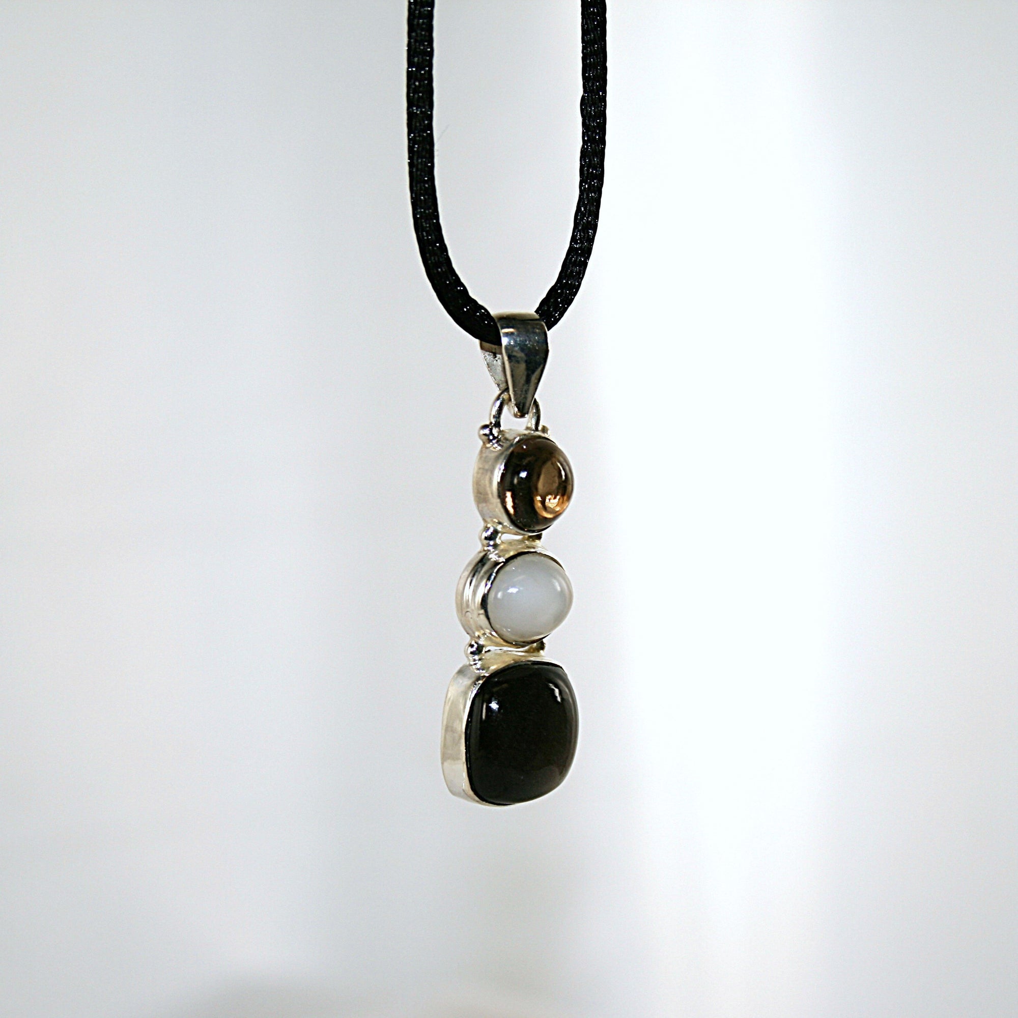 Gold Sheen Obsidian, Moonstone and Smoky Quartz Pendant