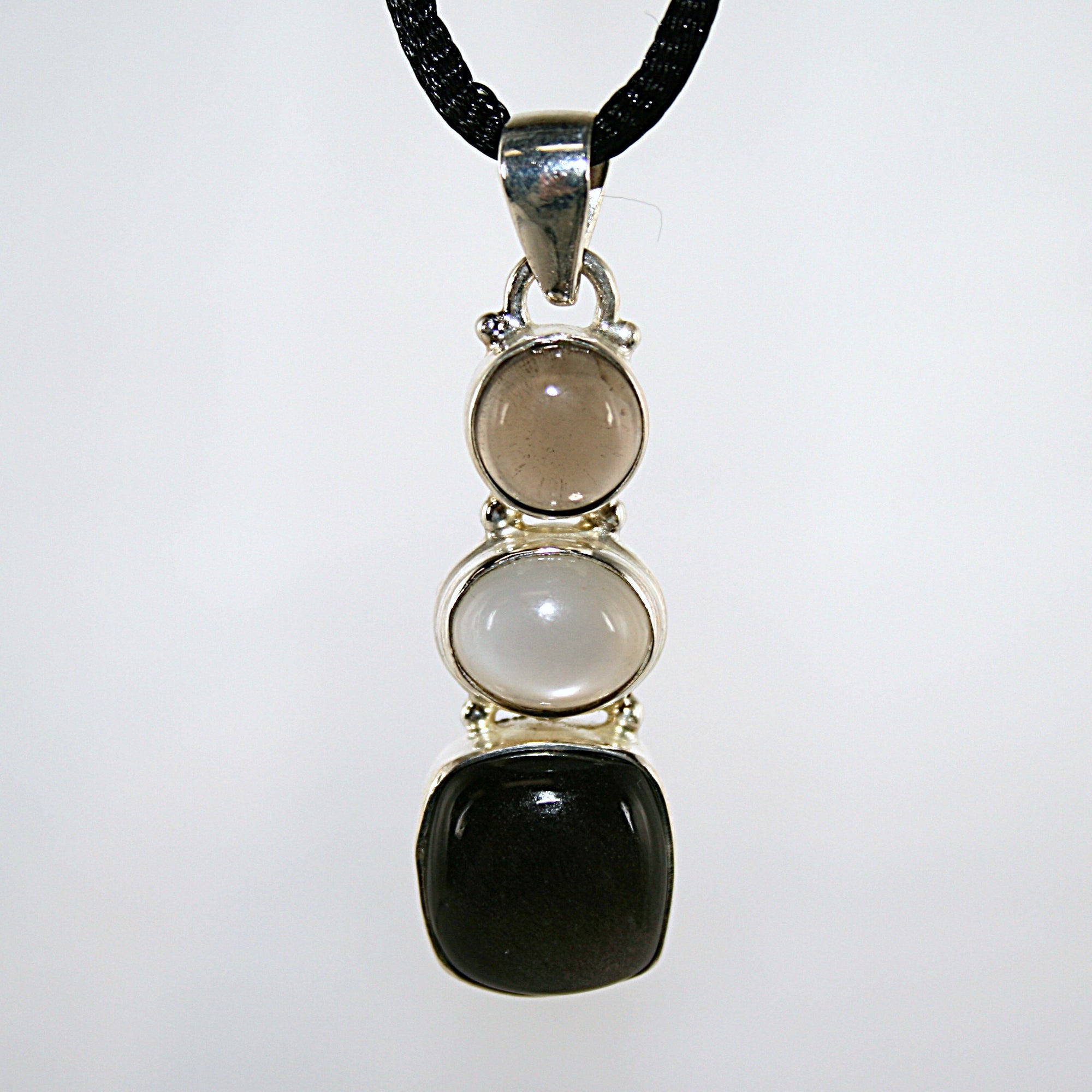 Gold Sheen Obsidian, Moonstone and Smoky Quartz Pendant