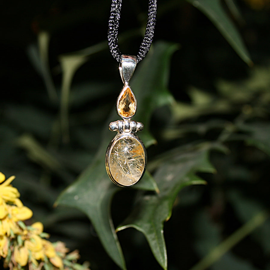 Rutilated Quartz with Citrine Pendant